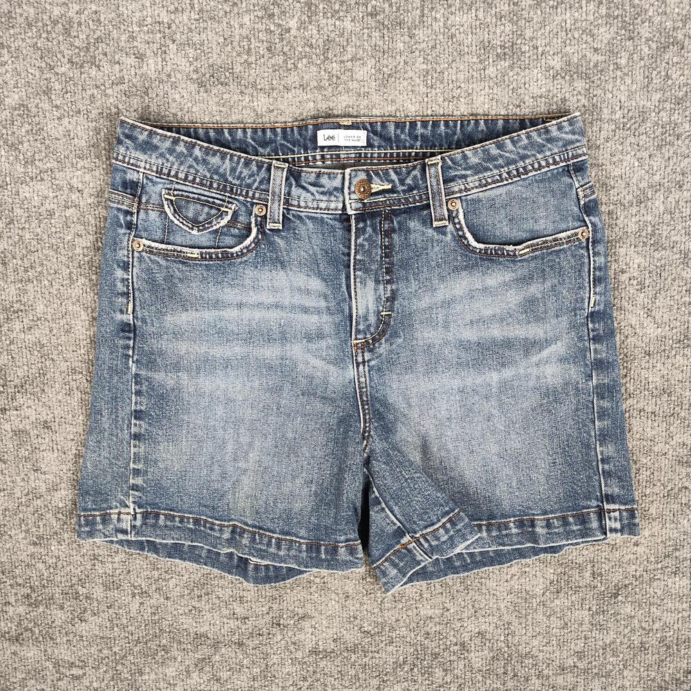 Lee Bermuda Shorts Womens 10M Blue Denim Jean Lower On Waist Stretch 5 Pocket